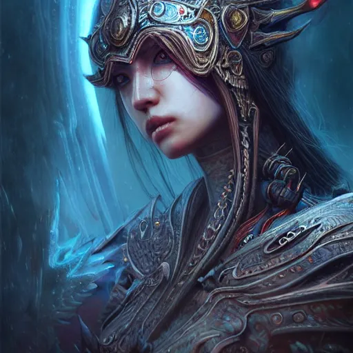 Image similar to a highly detailed long shot photo of chthonic warcraft female character by ayami kojima, beksinski, giger, intricate, digital painting, artstation, intricate, concept art, smooth, sharp focus, illustration