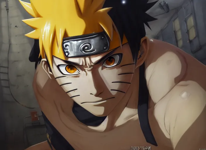 Image similar to highly detailed portrait of naruto uzumaki with black hair punching a wal behind bars in prison, unreal engine, fantasy art by greg rutkowski, loish, rhads, ferdinand knab, makoto shinkai and lois van baarle, ilya kuvshinov, rossdraws, tom bagshaw, global illumination, radiant light, detailed and intricate environment