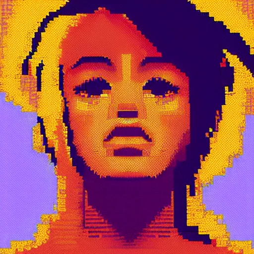 Image similar to if i was in a city looking up at the sky to see god's female face looking down at me, hd pixelart, detailed