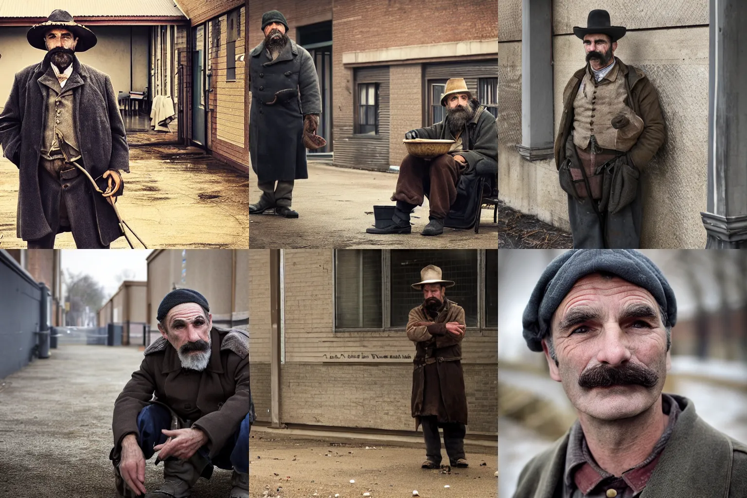 Prompt: Daniel Plainview volunteering at a homeless shelter, highly detailed, 4k photography, great quality,