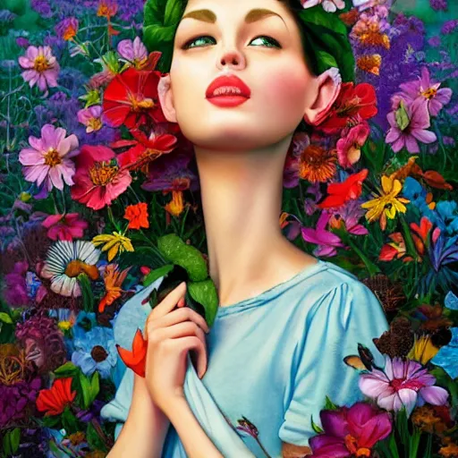 Image similar to Lofi portrait in a flower garden, Pixar style by Tristan Eaton and Stanley Artgerm and Tom Bagshaw and Tim Burton