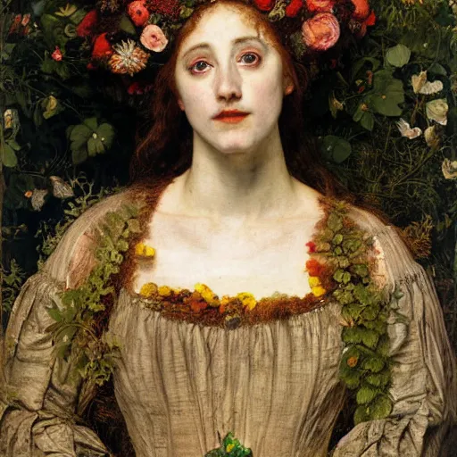 Image similar to Ophelia by John Everett Millais, painted by Arcimboldo, masterpiece