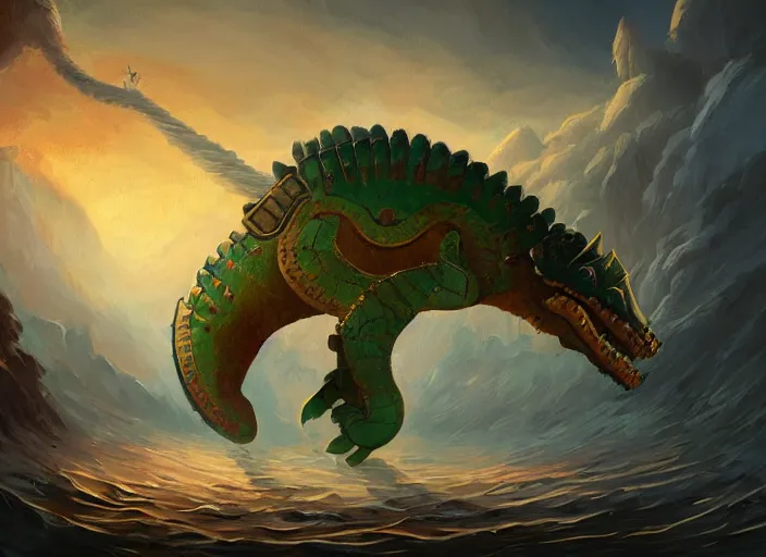 Image similar to the trojan crocodile of persian myth. style of rhads and anato finnstark