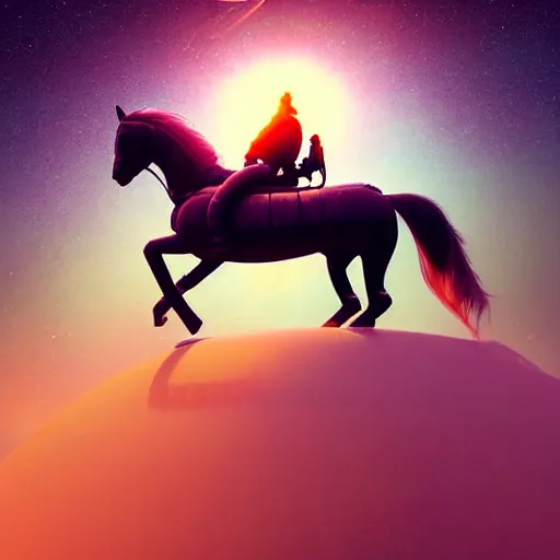 Image similar to digital art of horse situated on top of an human astronaut. from western by hiroyuki okiura and katsuhiro otomo and alejandro hodorovski style with many details by mike winkelmann and vincent di fate in sci - fi style. volumetric natural light photo on dsmc 3 system,