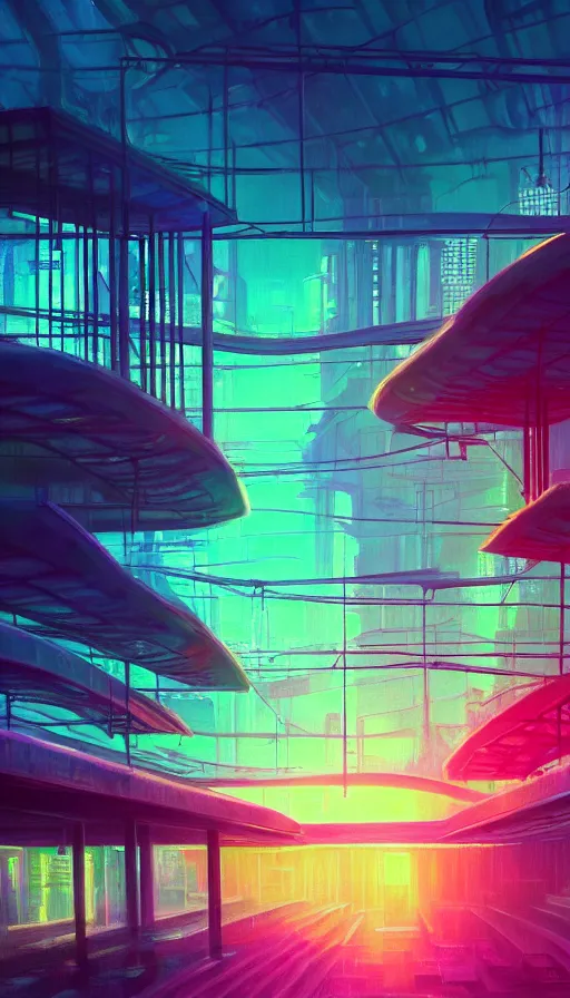 Image similar to a beautiful photorealistic painting of building metro station by john william casilear, gem retrowave meadow vaporwave bladerunner 2 0 4 9 sunset saturn junglepunk reclaimed by nature rainforest landscape poppy darkacademia synthwave, archdaily, wallpaper, highly detailed, trending on artstation.