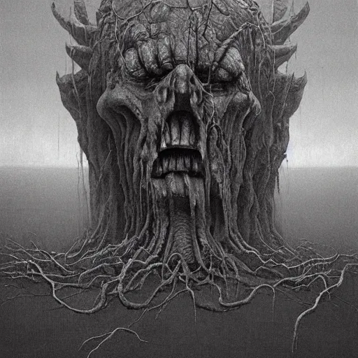 Prompt: creepy monster, fantasy art, by zdzisław Beksiński, dark, digital art