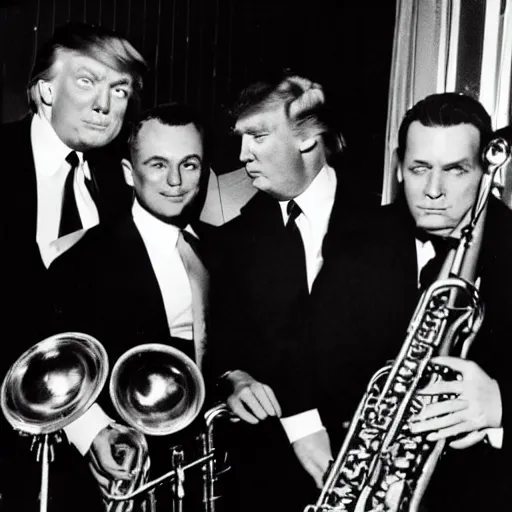 Image similar to donald trump in a jazz band, film noir