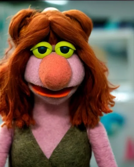 Prompt: erin hannon as a muppet. highly detailed felt. hyper real photo. 4 k.