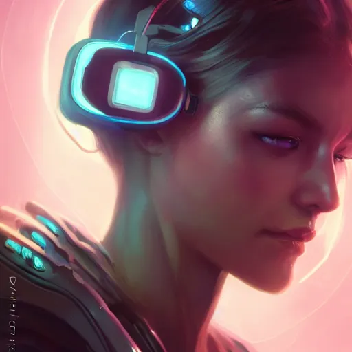 Image similar to portrait of a beautiful cybernetic female wearing a virtual reality headset, cyberpunk concept art by pete mohrbacher and artgerm and wlop and greg rutkowski, digital art, highly detailed, intricate, sci-fi, neon colors, sharp focus, Trending on Artstation HQ, deviantart, unreal engine 5, 4K UHD image