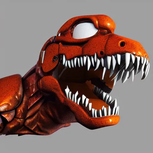 Image similar to an illustration of a t-rex as a fnaf animatronic, photorealistic, octane render