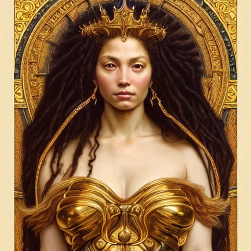 Image similar to highly detailed portrait of a majestic lioness queen in the form of a beautiful woman. d & d, art by donato giancola and evelyn de morgan and eugene delacroix and fenghua zhong. trending on artstation, intricate details, energetic composition, golden ratio, concept art, illustration, elegant art, global illuminaition