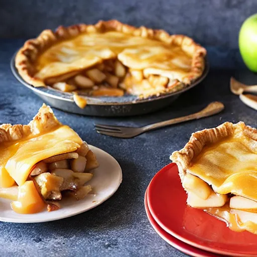 Prompt: crisp apple pie topped with melted cheddar cheese, cookbook photo