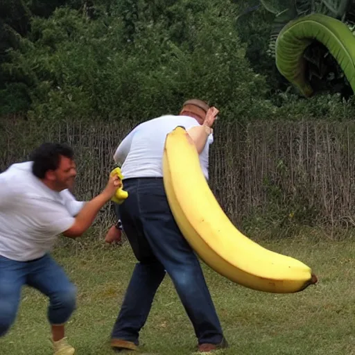 Image similar to someone attacking someone with a giant banana