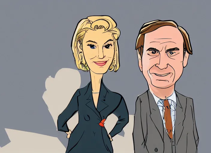 Image similar to kim wexler and saul goodman, ilustration by quentin blake, extremely detailed artstation, for aaa game, high quality, adobe ilustrator, behance