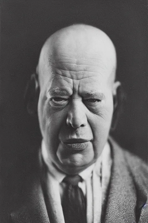 Prompt: studio portrait of man that looks excactly like homer simpson, lookalike, as if homer simpson came to life, soft light, black background, fine details, close - up, award winning photo by james van der zee