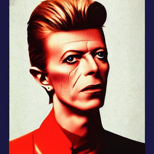 Image similar to “David Bowie portrait, color vintage magazine illustration 1950”