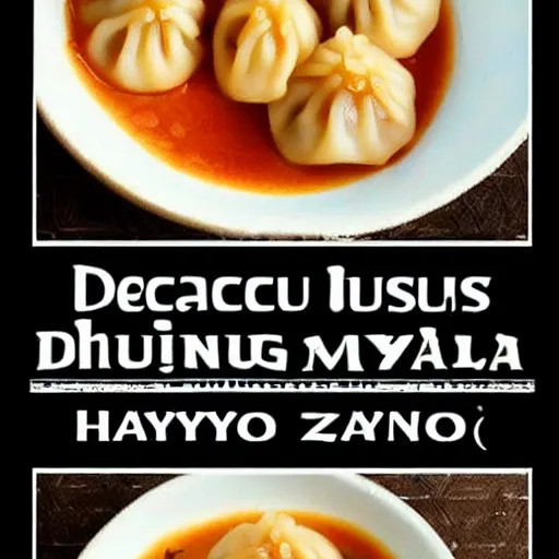 Image similar to delicious dumplings with chili sauce made by hayao miyazaki!!