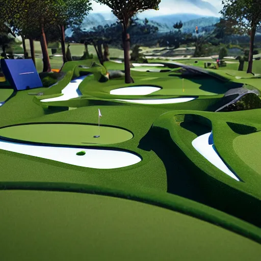 Image similar to futuristic golf track, details, 8k, day light