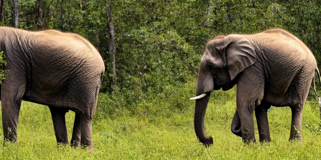 Prompt: a photo of an elephant with a forrest growing out of its back