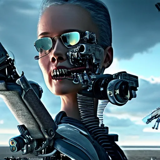 Image similar to 1 millions terminators, 8k resolution, high detail, ULTRA-REALISTIC VFX, reflections