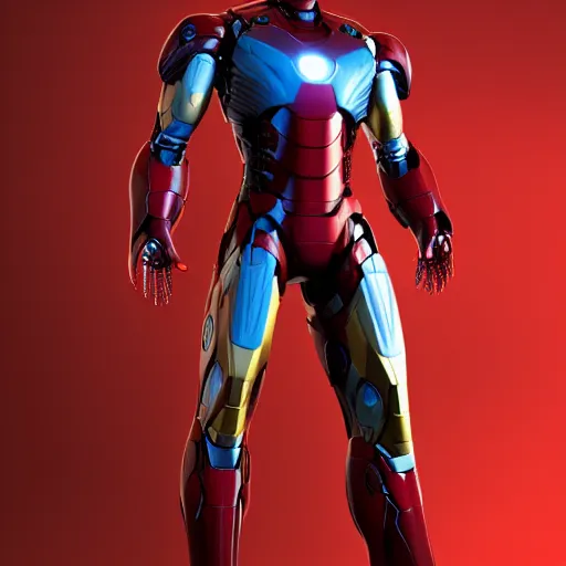 Prompt: iron man suit with captain america color palette, 8k ultra hd, hyper detailed