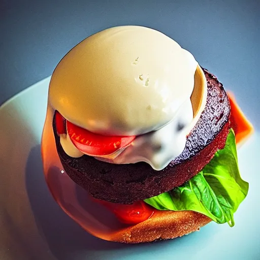 Prompt: “ice cream burger, food photography”