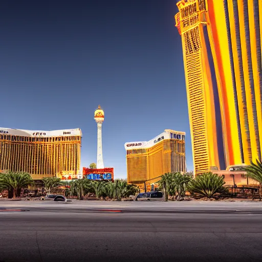 Image similar to Las Vegas in the apocalypse, (Sony a7R IV, symmetric balance, polarizing filter, Photolab, Lightroom, 4K, Dolby Vision, Photography Award)