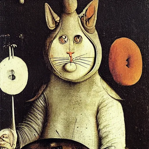 Prompt: stunning portrait of the cat of cheshire by hieronymus bosch