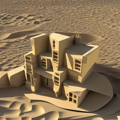 Prompt: big scale toy hotel in the dessert, 3 d cubism