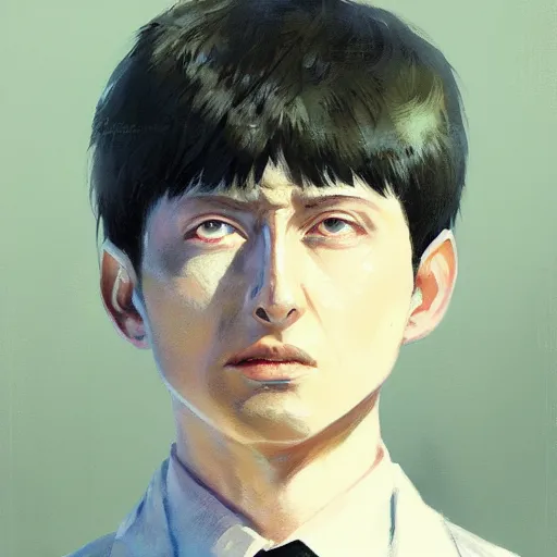 Image similar to portrait of mob psycho, shigeo kageyama painted by greg rutkowski, wlop