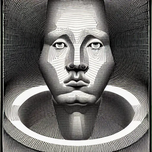 Image similar to grainy halftone effect super conceptual post - mortem monumental abstract portrait made by escher and william blake, highly conceptual figurative art, intricate detailed illustration, illustration sharp geometrical detail, vector sharp graphic, controversial, manga 1 9 9 0