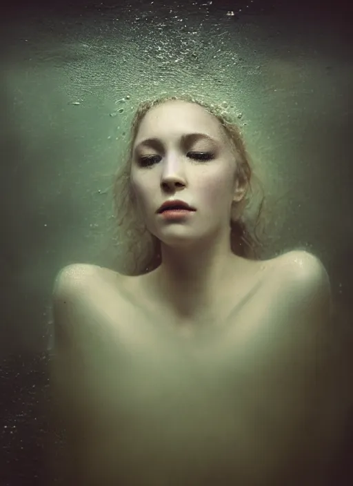 Prompt: Kodak Portra 400, 8K, soft light, volumetric lighting, highly detailed, britt marling style 3/4 by Martin Stranka , portrait photography of a beautiful woman with her eyes closed,inspired by Ophelia Millais Paint , the face emerges from water of Pamukkale, underwater face, anatomical real full body dressed ethereal lace dress floating in water surface , the hair are intricate with highly detailed realistic beautiful brunches and flowers like crown, Realistic, Refined, Highly Detailed, soft blur background, outdoor soft pastel lighting colors scheme, outdoor fine art photography, Hyper realistic, photo realistic