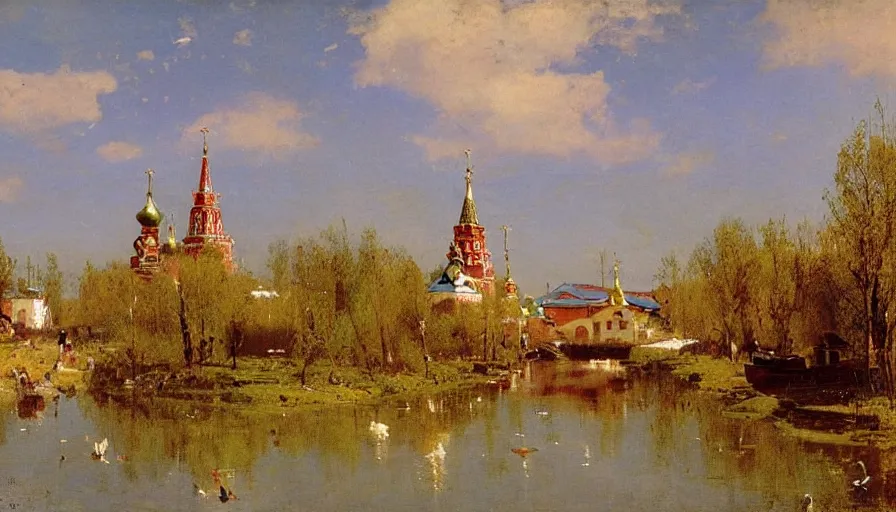 Prompt: matte painting of a beautiful russian village, by ilya repin,