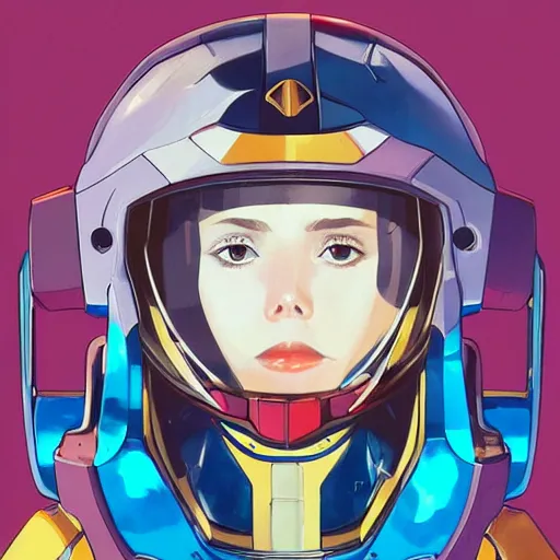 Image similar to a portrait of a stunning beautiful elite elizabeth olsen gundam pilot, with an intricate, detailed, urban inspired hiphop afro futuristic helmet, vector behance hd jesper ejsing, rhads, makoto shinkai, lois van baarle, ilya kuvshinov, rossdraws, hd, 3 2 k, ilya kuvshinov, gustav klimt