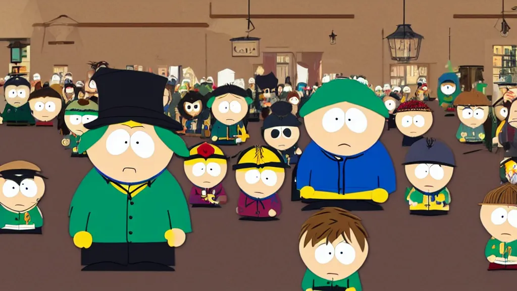 Image similar to south park dressed like the peaky blinders