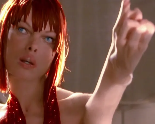 Prompt: mila jovovich as leeloo from the 5th element showing off her baking skills on america's got talent, 4k tv still, cdx