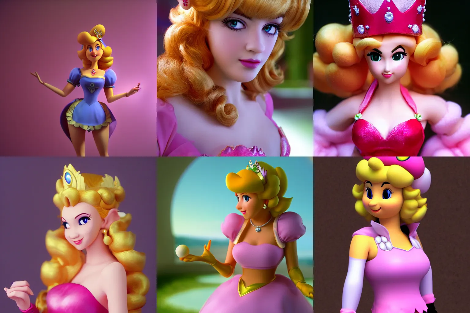 Prompt: princess peach, 35mm HD photo, professional photography, soft lighting. Wikimedia commons.