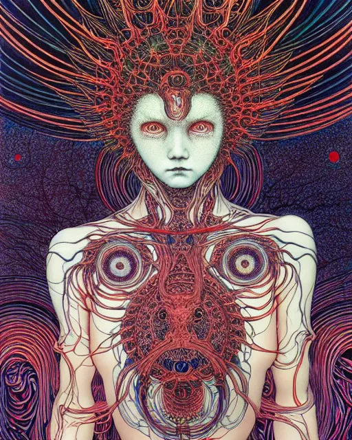 Prompt: human spirit breaking away from the body, conjuring psychedelic background, part by takato yamamoto, part by alex gray, ross tran, james jean, ultra realistic, highly detailed, 8 k, trending on artstation, cosmic, symmetry, masterpiece