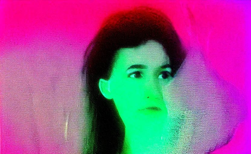 Prompt: vhs glitch art portrait of a woman hidden underneath a sheet, foggy environment, static colorful noise glitch olumetric light, by bekinski, unsettling moody vibe, vcr tape, 1 9 8 0 s analog video, vaporwave aesthetic, directed by david lynch, colorful static, datamosh, pixeled stretching