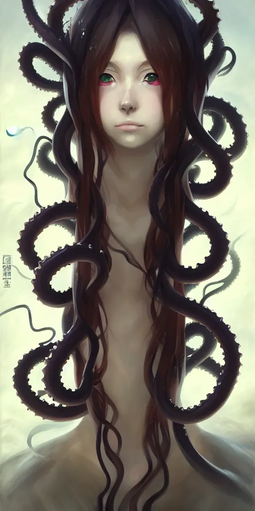 Prompt: an anime girl that is slowly transforming into tentacles, matte oil painting, by rembrandt, concept art, d & d, fantasy, sharp focus, eldritch, award - winning, extremely detailed, 4 k