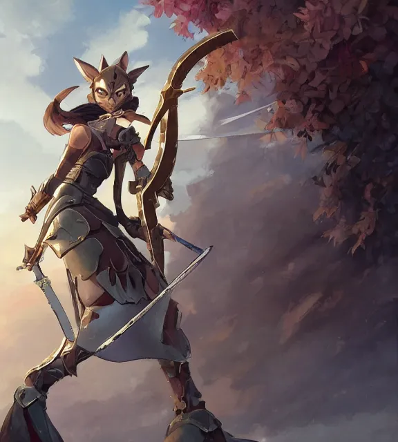 a cat warrior wearing armor holding a sword,, Stable Diffusion