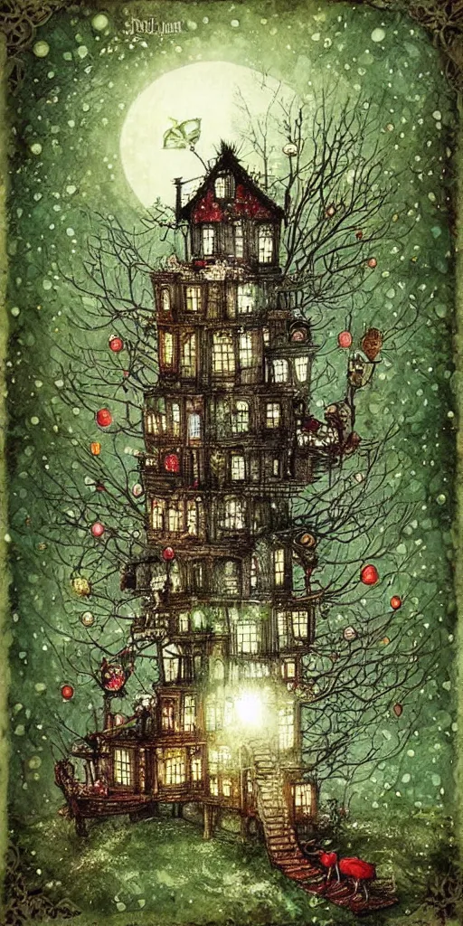 Prompt: a christmas tree house scene by alexander jansson