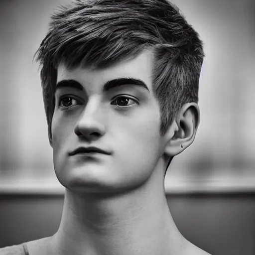 Image similar to “a realistic detailed photo of a guy who is an attractive humanoid who is half robot and half humanoid, who is a male android, twitch streamer Ninja Tyler Blevins, shiny skin, posing like a statue, blank stare”