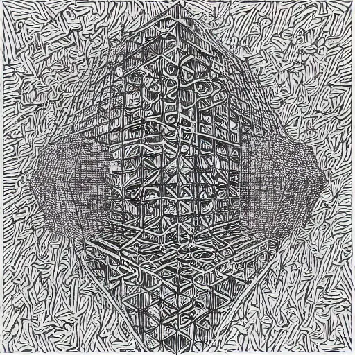 Image similar to “geometrically incomprehensible surreal order of big cubes, extremely high detail, photorealistic, intricate line drawings, dotart, album art in the style of James Jean”