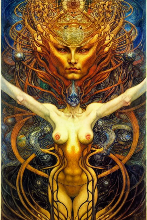 Image similar to Divine Chaos Engine by Karol Bak, Jean Delville, William Blake, Gustav Klimt, and Vincent Van Gogh, symbolist, visionary