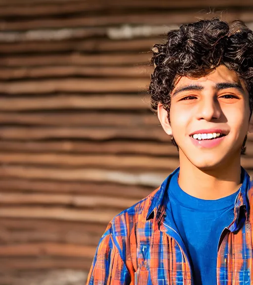 Prompt: a professional 8 5 mm highly detailed portrait of leo valdez, a mexican latino 1 5 year old boy with elfish features, skinny, lots of energy, curly hair, orange shirt, thin face, mischievious smile, symmetrical features, professional photography, midday lighting, fire theme, defiant, volumetric lighting