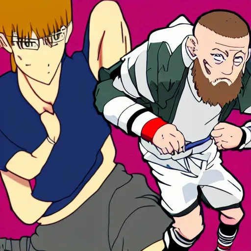 Prompt: connor mcgregor anime character, studio ghibli, full-body, animation, colourful, 8k resolution,