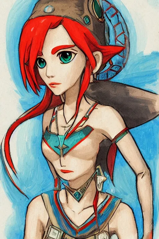 Image similar to an in game portrait of mipha from the legend of zelda breath of the wild, breath of the wild art style.