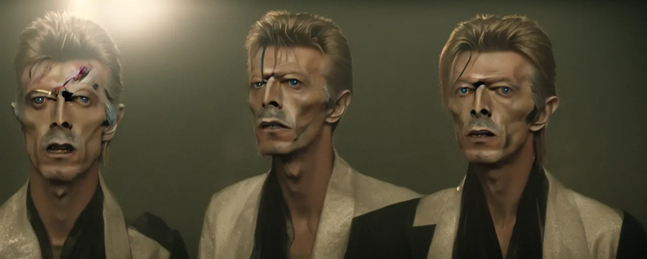 Image similar to a film still of david Bowie in Elden Ring high quality .