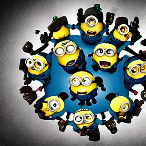 Prompt: photograph of minions from despicable me in a circle smoking bongs